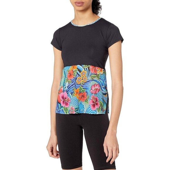 Luli Fama Women's Relaxed Fit Mesh Panel T-Shirt Multi Size: L T-Shirt - Picture 1 of 2